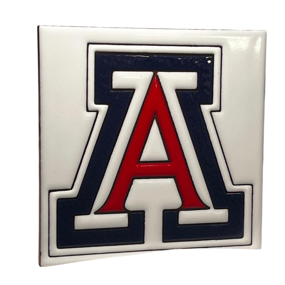Vtg UofA Arizona Wildcats 6x6 Tile Made in Italy Block A Trivet Decor Art 3D